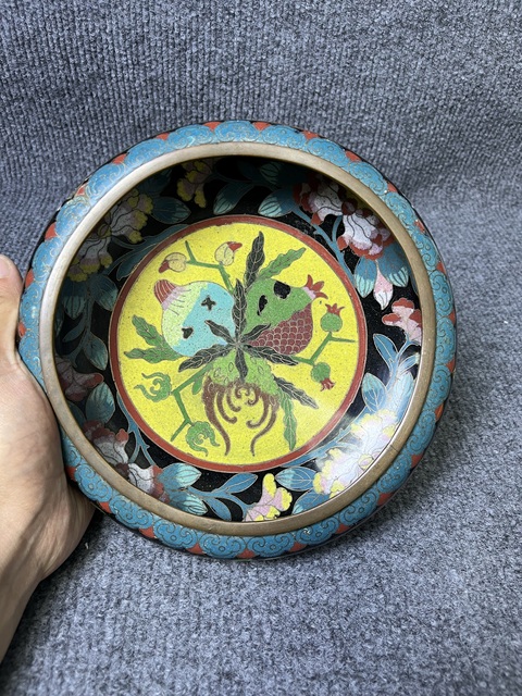 古玩雜項銅胎掐絲琺瑯福壽三多紋洗真品鑒賞圖