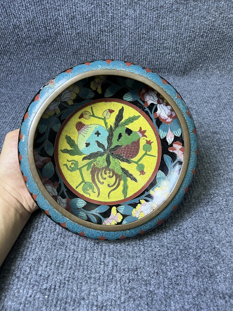 古玩雜項銅胎掐絲琺瑯福壽三多紋洗真品鑒賞圖