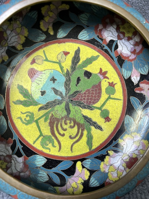 古玩雜項銅胎掐絲琺瑯福壽三多紋洗真品鑒賞圖