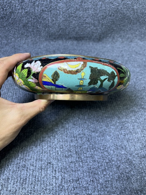 古玩雜項銅胎掐絲琺瑯福壽三多紋洗真品鑒賞圖