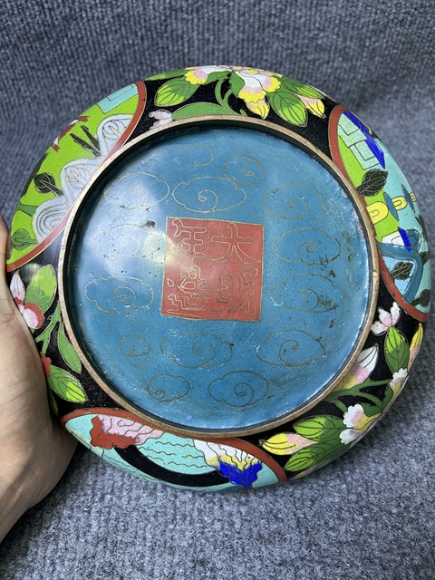 古玩雜項銅胎掐絲琺瑯福壽三多紋洗真品鑒賞圖