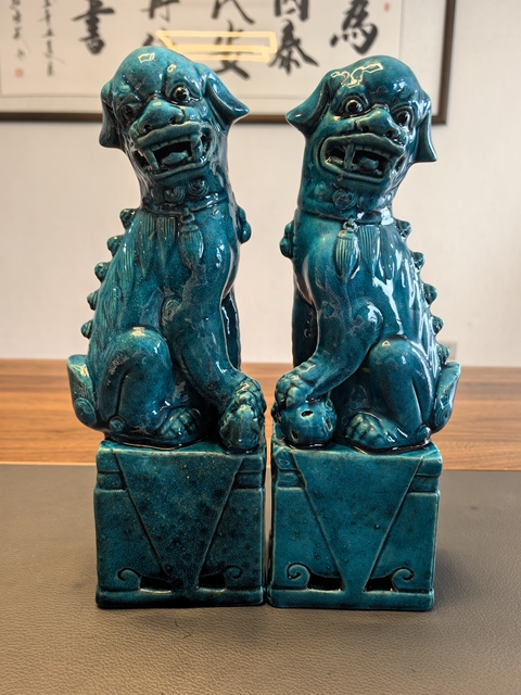 古玩陶瓷民國孔雀藍釉獅子擺件真品鑒賞圖