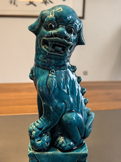 古玩陶瓷民國孔雀藍釉獅子擺件真品鑒賞圖