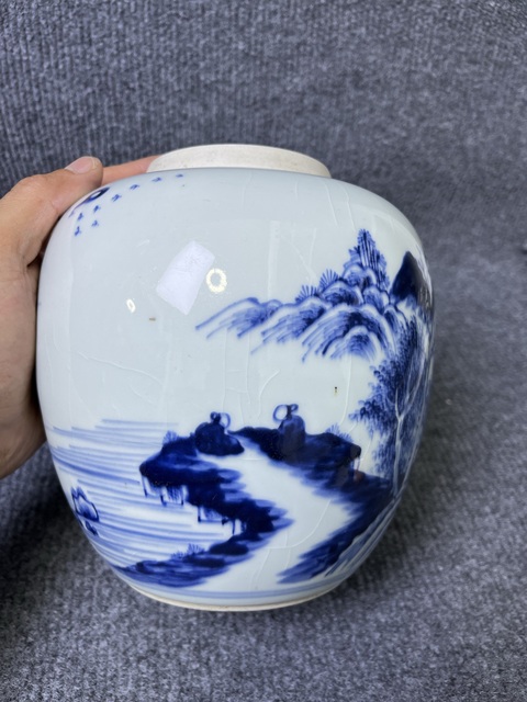 古玩陶瓷青花山水紋罐真品鑒賞圖