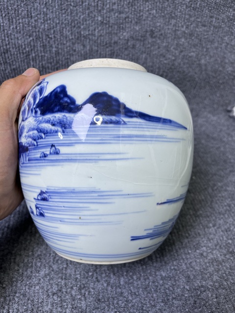 古玩陶瓷青花山水紋罐真品鑒賞圖