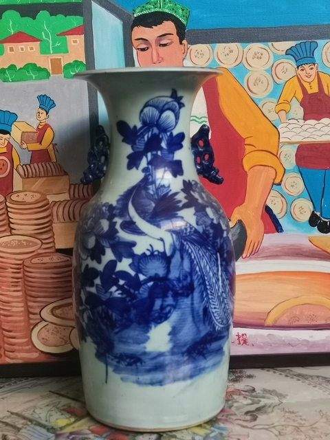 古玩陶瓷青花花鳥紋雙耳瓶真品鑒賞圖