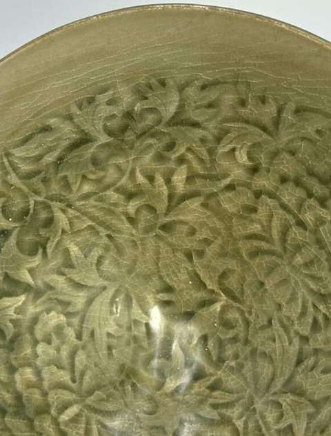 古玩陶瓷耀州窯青釉刻花大碗真品鑒賞圖