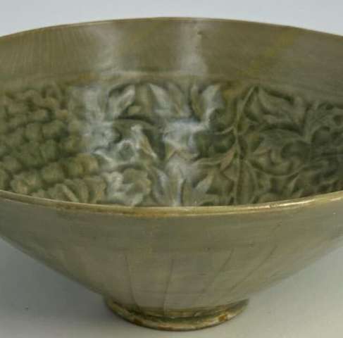 古玩陶瓷耀州窯青釉刻花大碗真品鑒賞圖
