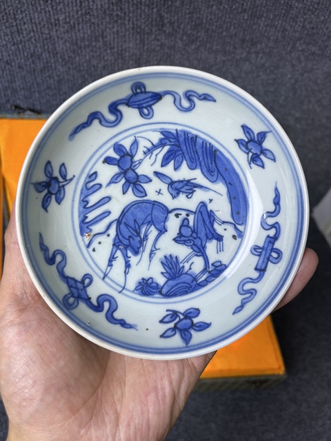 古玩陶瓷青花喜鹿封侯花卉雜寶紋盤一對真品鑒賞圖