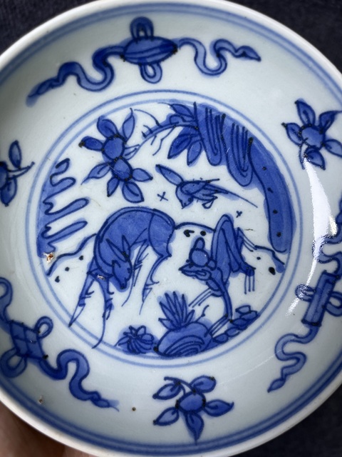 古玩陶瓷青花喜鹿封侯花卉雜寶紋盤一對真品鑒賞圖