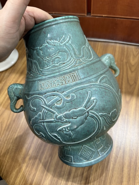 古玩陶瓷爐鈞釉象耳尊真品鑒賞圖