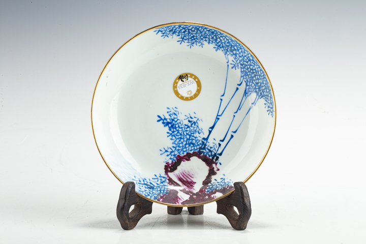 古玩陶瓷民國(guó)·料彩墨石竹影紋小盤(pán)真品鑒賞圖