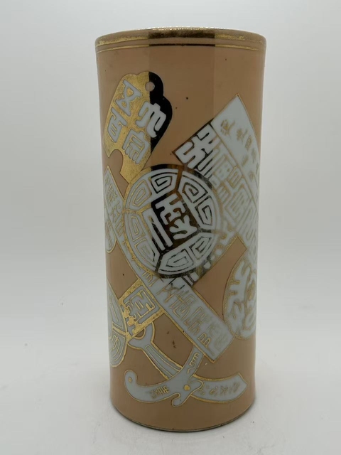 古玩陶瓷珊瑚紅描金八破圖帽筒真品鑒賞圖