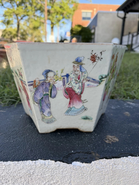 古玩陶瓷清同治 粉彩十二花神六方花盆真品鑒賞圖