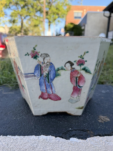古玩陶瓷清同治 粉彩十二花神六方花盆真品鑒賞圖