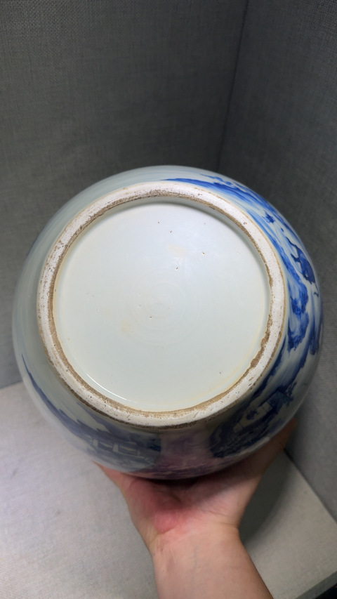 古玩陶瓷清中青花山水紋天球瓶真品鑒賞圖