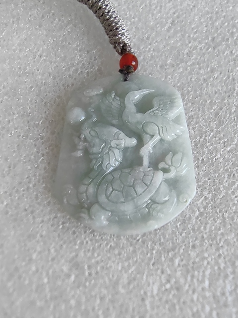 古玩玉器天然翡翠“松鶴延年”牌真品鑒賞圖
