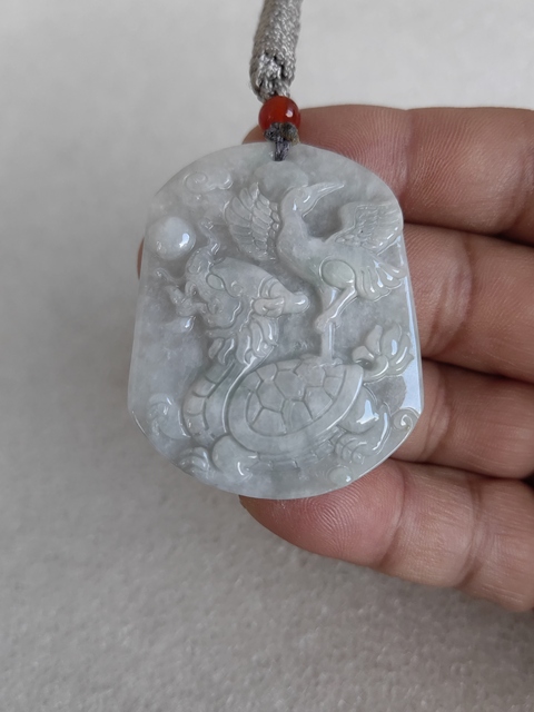 古玩玉器天然翡翠“松鶴延年”牌真品鑒賞圖