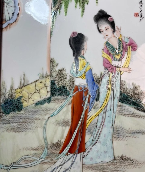 古玩陶瓷粉彩人物故事瓷板真品鑒賞圖