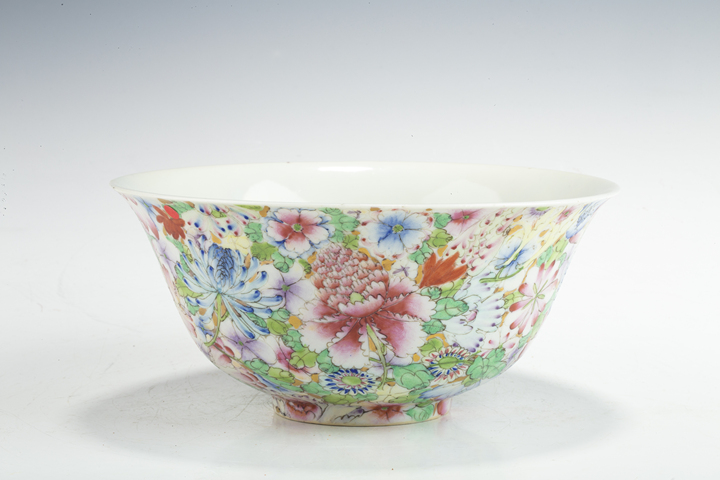 古玩陶瓷民國·粉彩百花不落地紋大碗拍賣，當前價格4205元