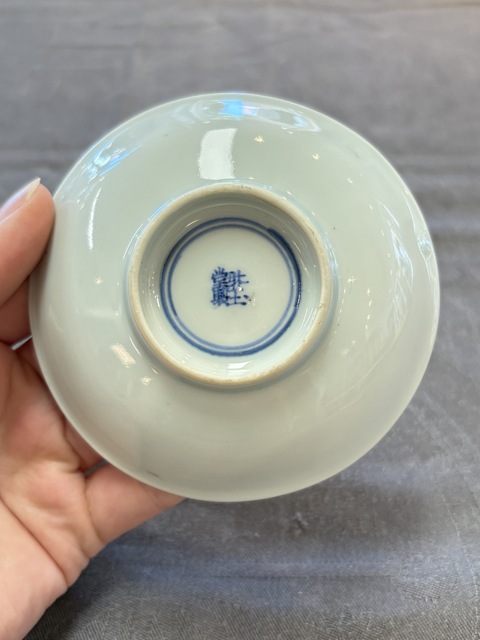 古玩陶瓷青花漁家樂紋杯碟真品鑒賞圖