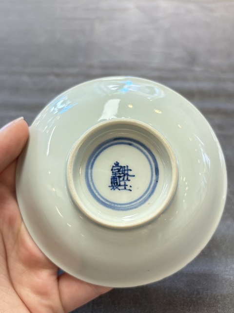 古玩陶瓷青花漁家樂紋杯碟真品鑒賞圖