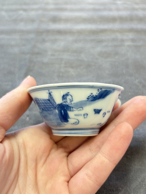 古玩陶瓷青花漁家樂紋杯碟真品鑒賞圖