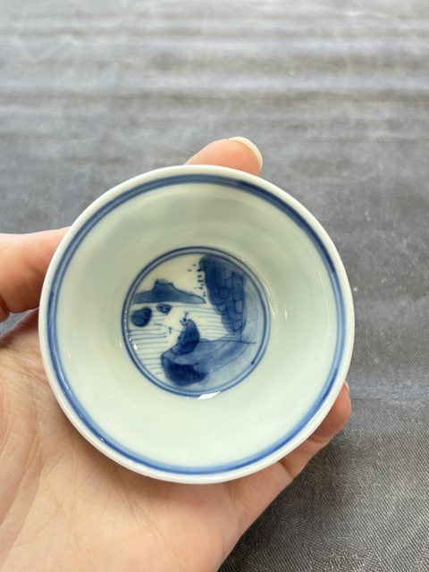古玩陶瓷青花漁家樂紋杯碟真品鑒賞圖