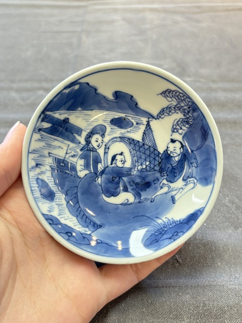 古玩陶瓷青花漁家樂紋杯碟真品鑒賞圖