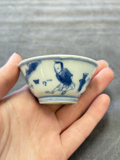 古玩陶瓷青花漁家樂紋杯碟真品鑒賞圖