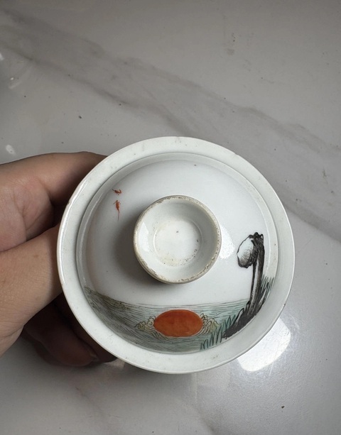 古玩陶瓷粉彩仙鶴紋蓋碗真品鑒賞圖