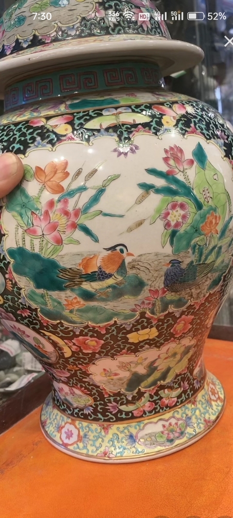 古玩陶瓷粉彩滿池矯紋將軍罐真品鑒賞圖