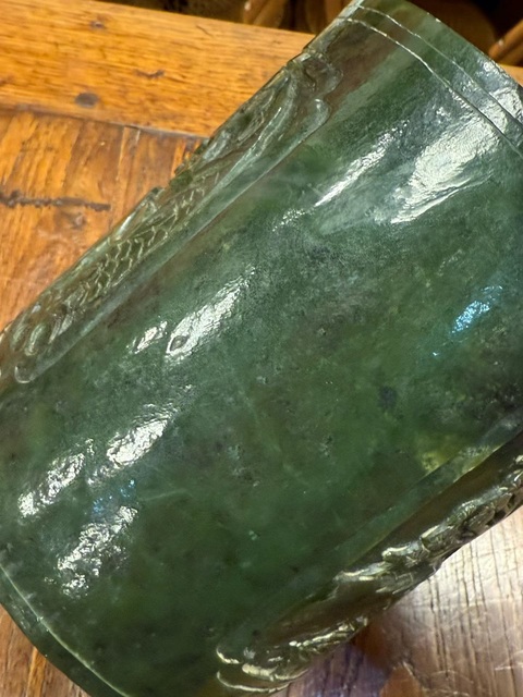 古玩玉器碧玉筆筒真品鑒賞圖