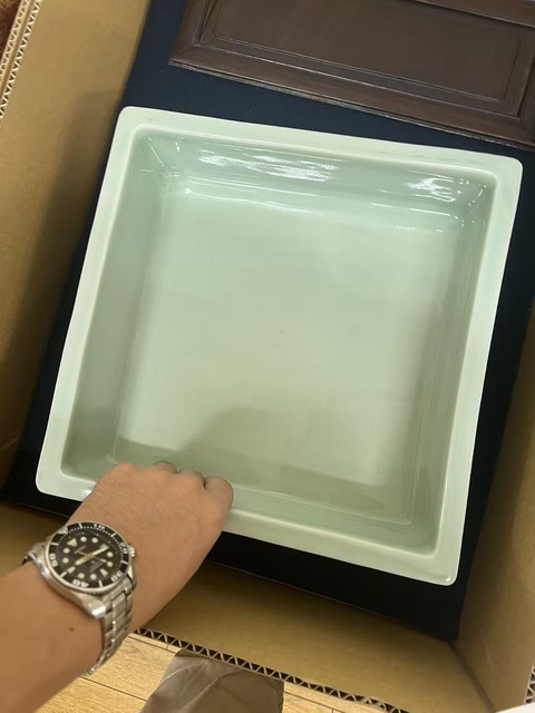 古玩陶瓷青釉四方四足洗真品鑒賞圖