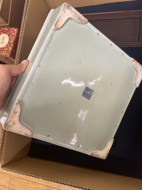 古玩陶瓷青釉四方四足洗真品鑒賞圖
