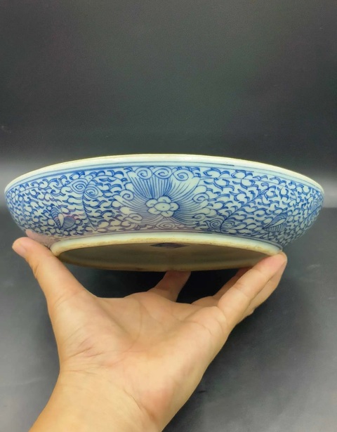 古玩陶瓷青花纏枝花卉福壽調色盒真品鑒賞圖