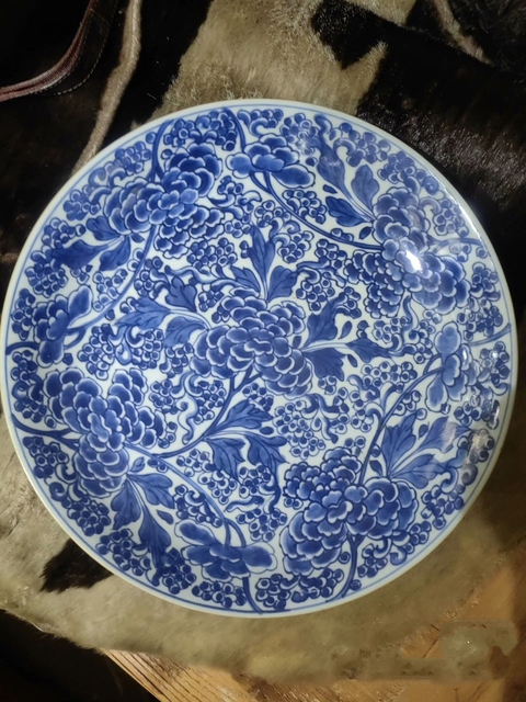 古玩陶瓷青花雙犄牡丹大盤拍賣,當(dāng)前價(jià)格10000元