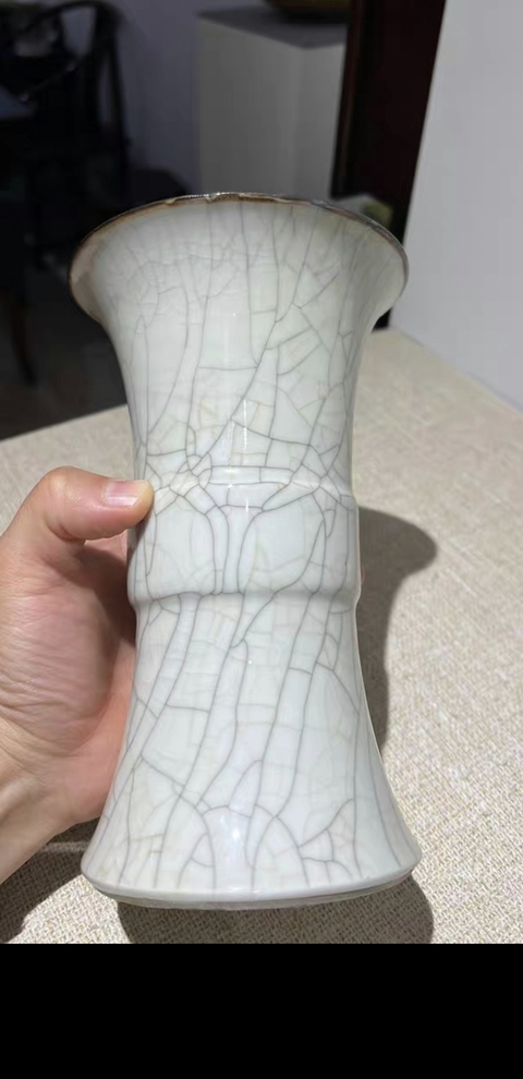 古玩陶瓷哥釉花觚真品鑒賞圖