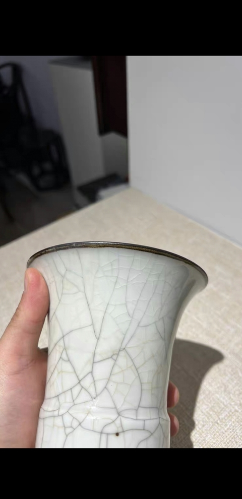古玩陶瓷哥釉花觚真品鑒賞圖