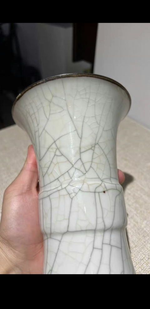 古玩陶瓷哥釉花觚真品鑒賞圖
