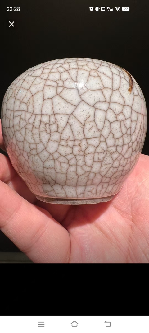 古玩陶瓷哥釉鐵骨泥花卉紋水盂真品鑒賞圖