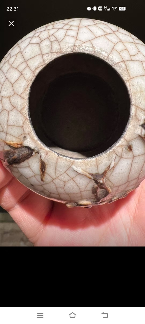 古玩陶瓷哥釉鐵骨泥花卉紋水盂真品鑒賞圖