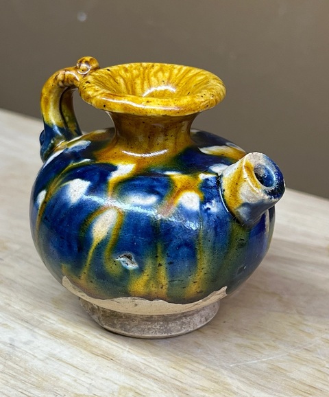 古玩陶瓷唐三彩·掛藍(lán)執(zhí)壺真品鑒賞圖