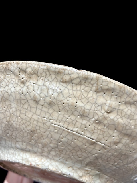 古玩陶瓷哥釉綠彩雙龍趕珠魚蝦蟹紋盤真品鑒賞圖
