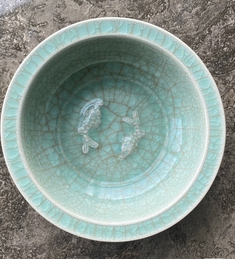 古玩陶瓷龍泉青釉雙魚洗真品鑒賞圖