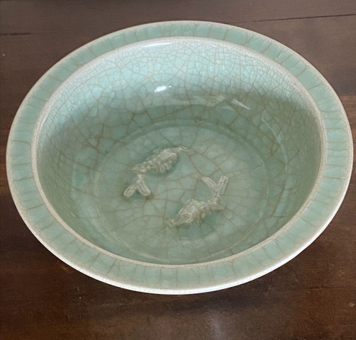 古玩陶瓷龍泉青釉雙魚洗真品鑒賞圖
