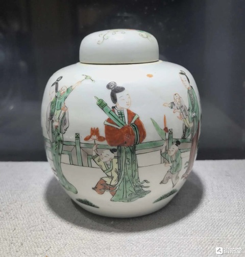 古玩陶瓷五彩三娘教子蓋罐真品鑒賞圖