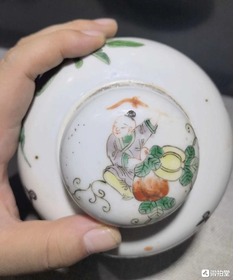 古玩陶瓷五彩三娘教子蓋罐真品鑒賞圖