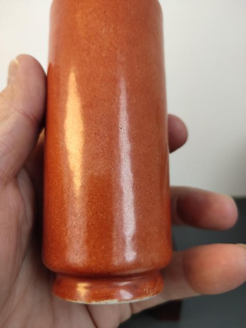 古玩陶瓷紅釉棒槌瓶真品鑒賞圖