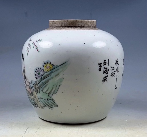 古玩陶瓷粉彩人物罐真品鑒賞圖